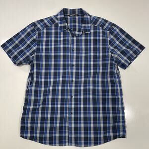 Arcteryx Brohm Shirt Men’s Large Blue Plaid Casual Hiking Lightweight Blend READ